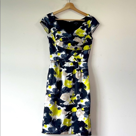 Tahari Black and Yellow Sheath Dress with Sweetheart Neckline - Picture 4 of 7